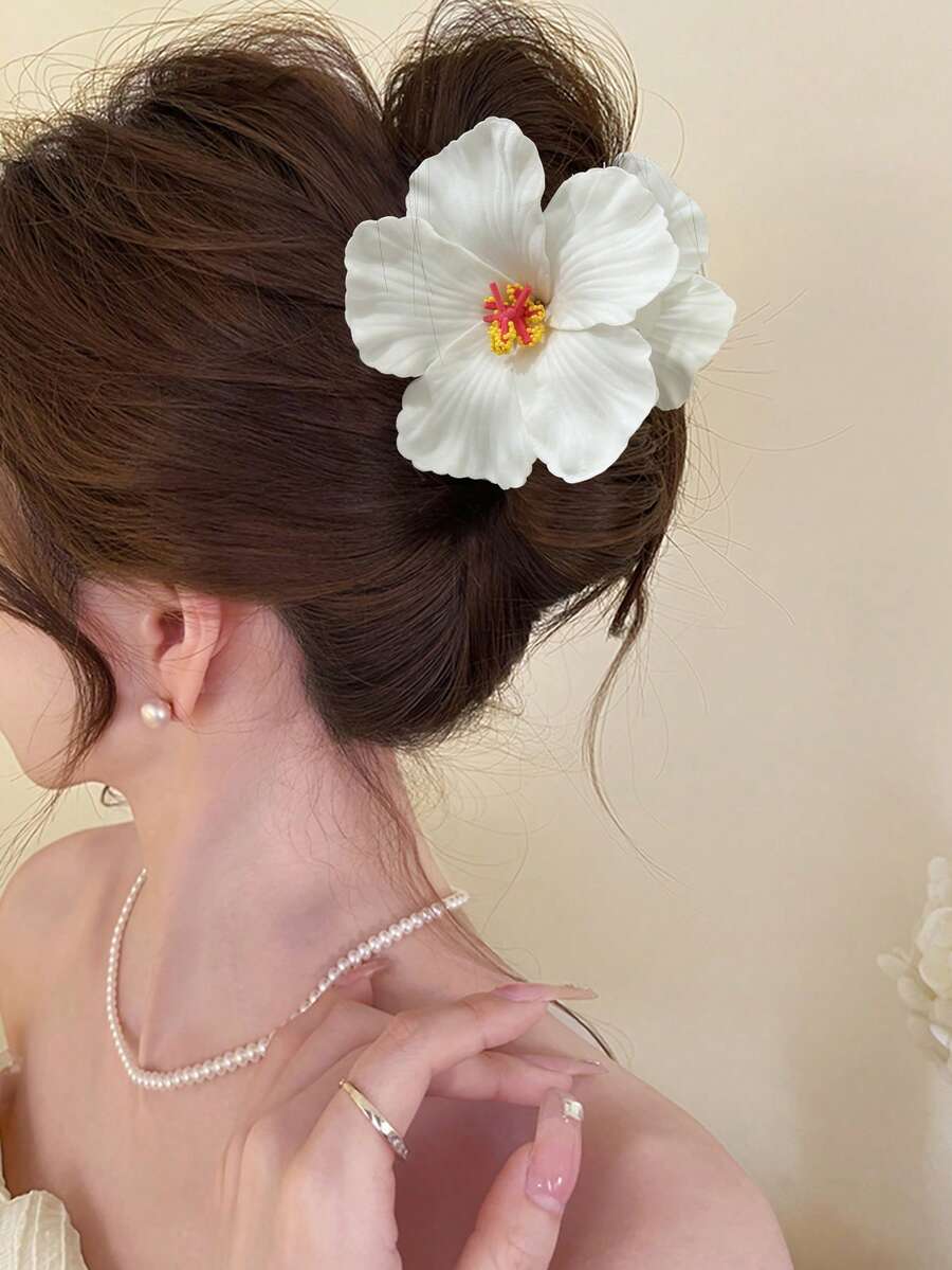 1 件 9 厘米纯色大号仿花发夹，夏威夷花卉设计，甜美优雅，适合校园、派对、婚礼、度假装束发饰女士爪夹秋季配饰秋冬