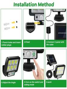 1 peça de luz solar dividida para garagem 18650-600mAh, luz de parede solar com controle remoto, 3 modos de iluminação, com sensor de movimento, controle de luz solar, liga/desliga automático, à prova d'água, à prova de chuva, resistente às intempéries, adequada para pátios externos, jardins, calçadas, ruas de emergência, caminhos, garagens e decks