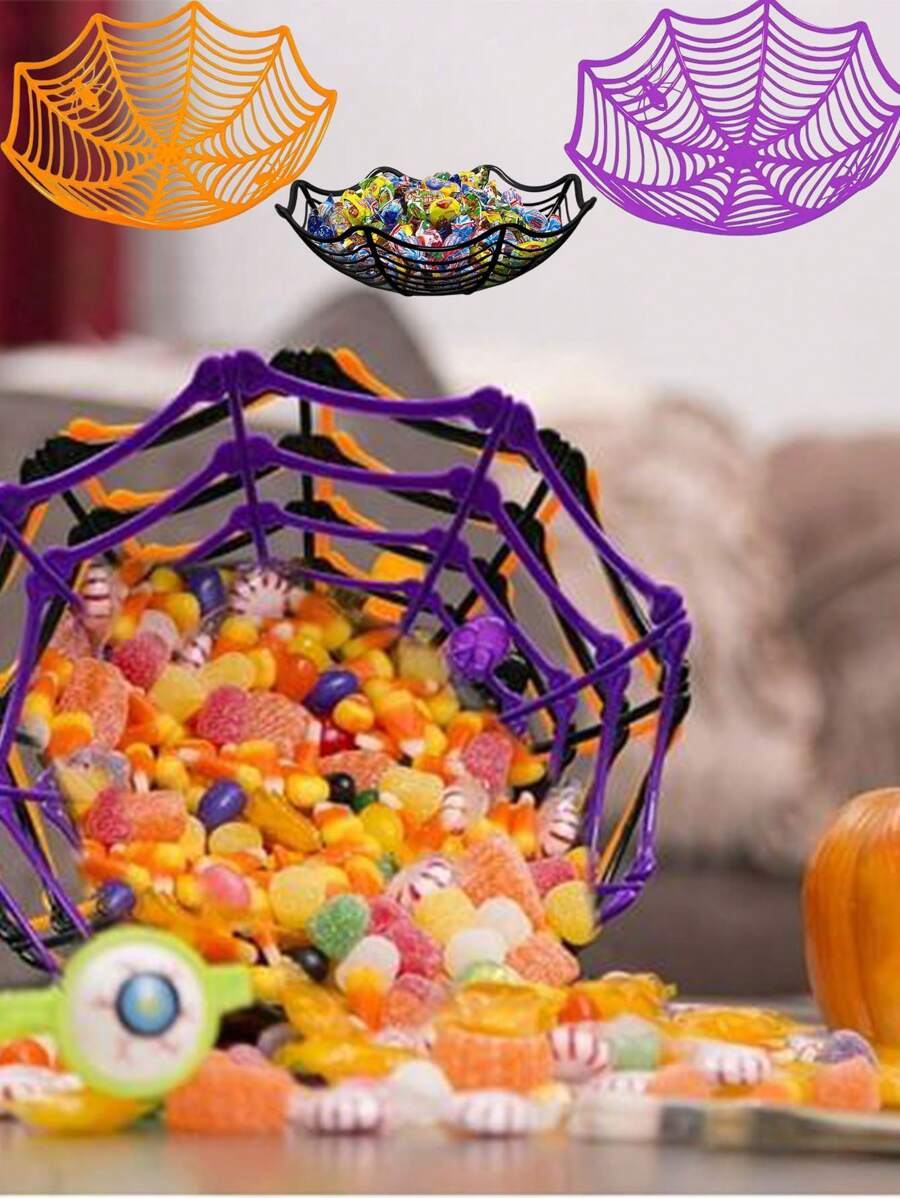 3 Stück Halloween Deko, Halloween Süßigkeiten Schüssel Set, Spinnennetz Süßigkeiten Korb Tischdekorationen, geeignet für Zuhause, Büro, Party, aus Kunststoff Material, passend als Geburtstagsgeschenk, Halloween Dekoration