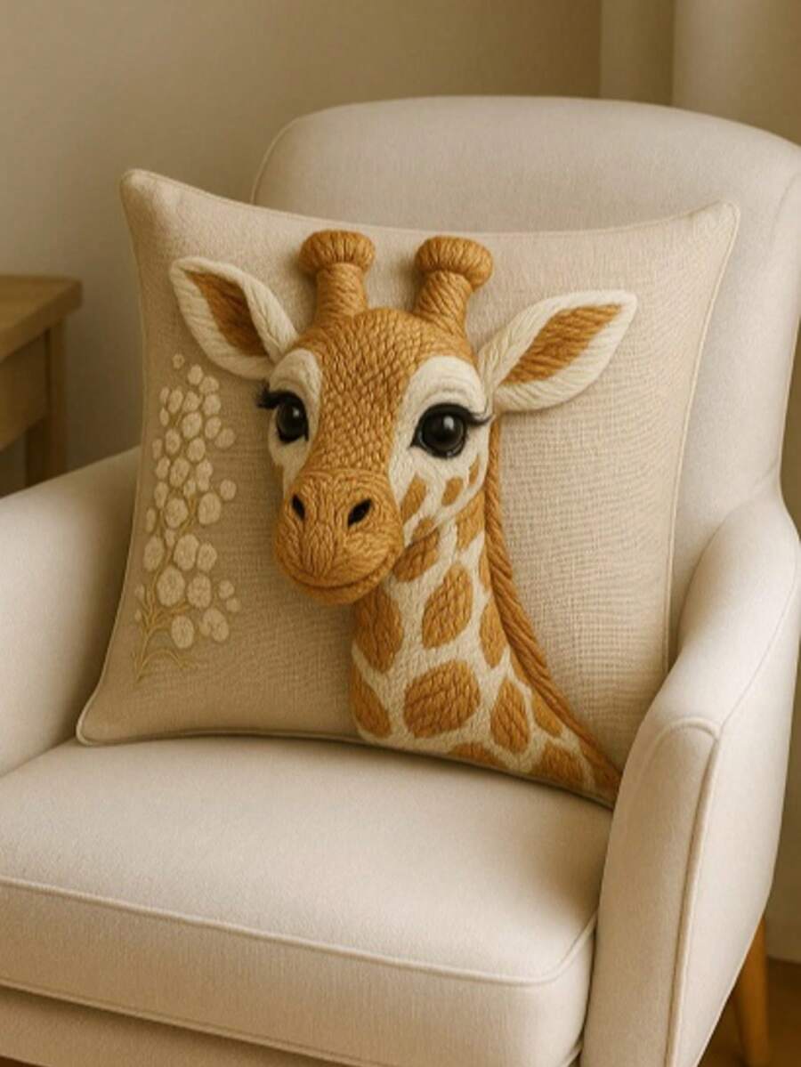 Decorative Oxford Cushion Cover Embroidered Rustic Boho Living Room Bedroom 45x45 Animals Living Room Bedroom Style - JIRAFA - Ver 1