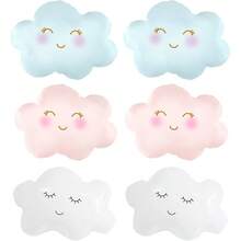 Balloon Set 6PCS Cloud Balloons Foil Mylar Smile Cloud Balloons For Shower And Birthday Party Decorations Supplies-0082 - 白色粉紅色藍色 - 查看 1