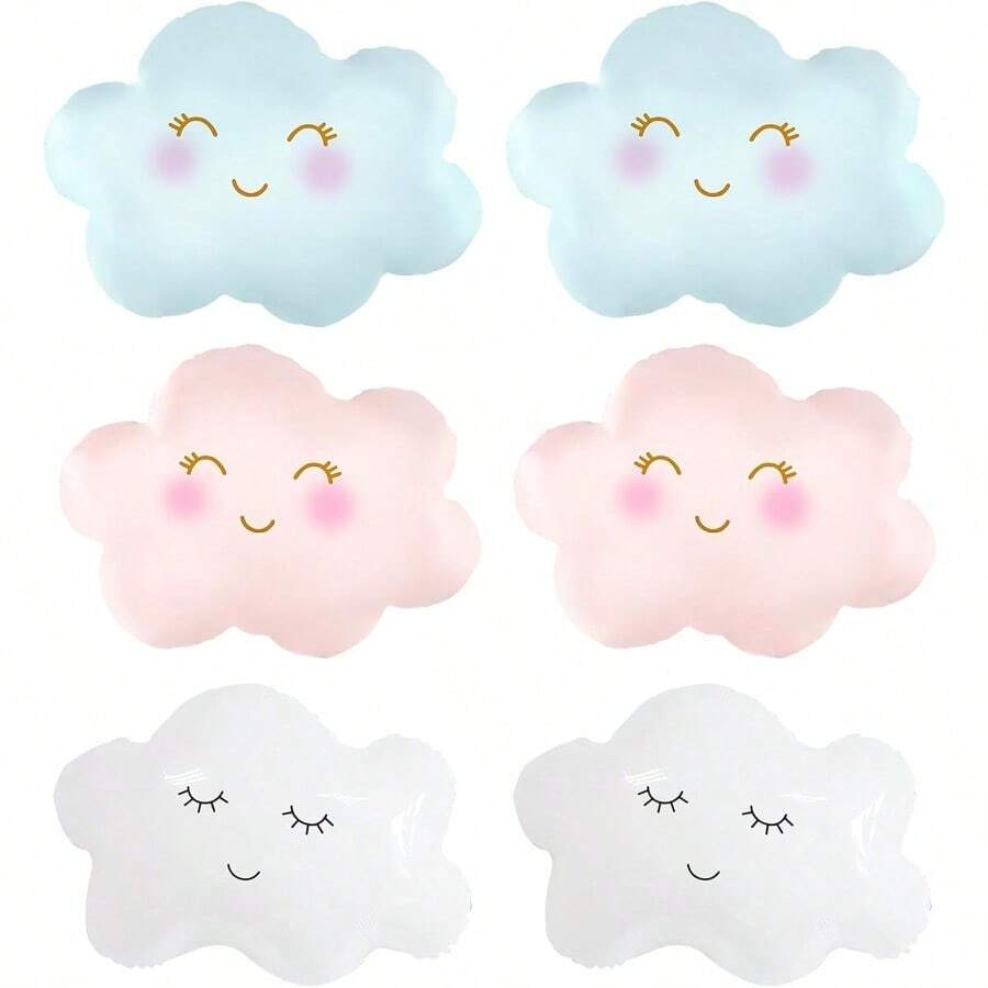 Balloon Set 6PCS Cloud Balloons Foil Mylar Smile Cloud Balloons For Shower And Birthday Party Decorations Supplies-0082 - 白色粉紅色藍色 - 查看 1