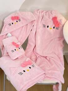 Sanrio 1 Stück Hello Kitty Bademantel Handtuch, süße rosa Korallen Fleece Katze, kann als Haarkappe verwendet werden, saugfähig und weich, ideal als Geburtstagsgeschenk für Freunde (einige Teile können zufällig sein), Duschhandtücher für Schönheitssalon, Hotel, Sport, Zuhause Essentials, Handtuch, Hautpflege