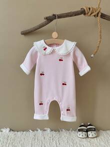 新生女宝宝甜樱桃刺绣连体衣，春秋季