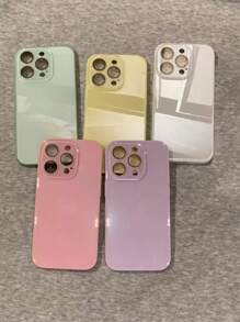 纯色马卡龙玻璃纹理直边自粘镜头膜手机壳适用于 16 ProMax、 13 New 14 Pro、16、极简主义15 ProMax、11/12,防指纹 - 粉色 - 查看 5