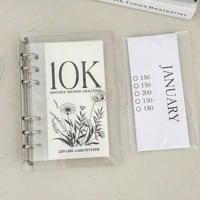 10K 12 Month Envelopes Money Saving Challenge Binder, Photo Album Large Capacity, Money Organizer Planner, Budget Loose-Leaf Book,School Supplies,Back To School