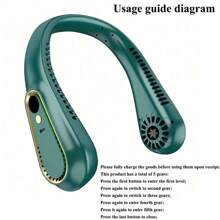 SULVGO Ventilator portabil de gât fără lame, 1200 mAh, durată de viață ultra-lungă, 5 trepte de viteză reglabile, funcționare silențioasă, afișaj digital, încărcare USB pentru toate ocaziile