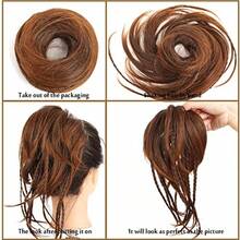 Mled My Bun Hairpiece Hair Rubber Scrunchie Synthetic Wavy Bun Extensions Elastic Chignon Instant Ponytail Updo For Women Medium Brown To Auburn Brown 8001 - 中棕色至赤褐色 - 查看 5