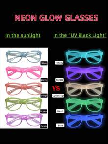 10 对活力霓虹灯派对眼镜 | 亮面暗夜型，变色 | 耐用塑料镜框，适用于酒吧、KTV、派对、影楼 | 有趣且喜庆的配饰，派对配饰 | 欢快的设计 | 发光眼镜，派对配饰 - 彩色 - 查看 3