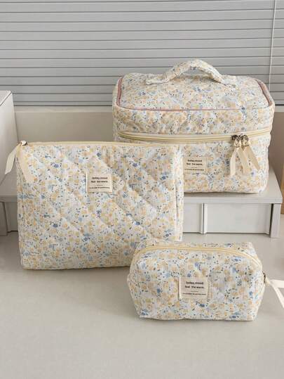 1Pc/Set Floral Makeup Bags Corduroy Multifunctional Cosmetic Organizer Portable Cosmetics Storage Clutch With Zipper Closure For Cosmetics,Skin Care,Lipstick,Brush,Hand Cream,Headset,Coin,Keys,Small Items For Home,Travel,Vacation And School Use Makeup Bag Makeup Pouch Skincare Bag Toiletry Bag Packing Cubes Travel Essentials Cruise Essentials Dorm Essentials Wedding Bridesmaid Gifts,Mom Gifts,Birthday Gifts,Gifts For Friends And Teacher