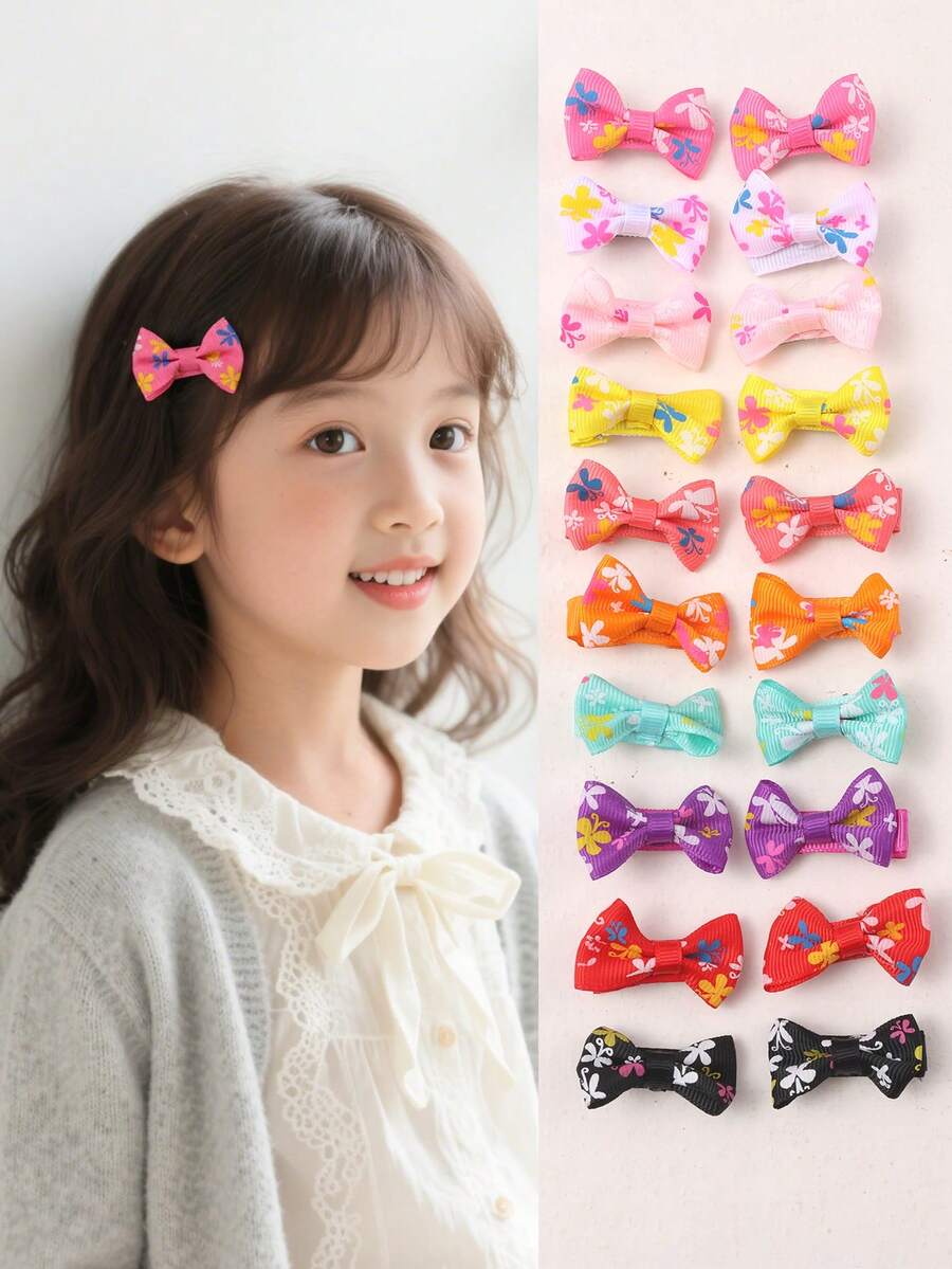 20 件女童可爱彩色卡通图案蝴蝶结发夹混色发饰返校（颜色随机） - 彩色 - 查看 1
