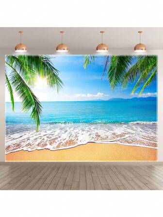 Fond de photographie en polyester pour plage d'été à Hawaï, fond de photo de fête tropicale au bord de avec palmiers, décoration de bannière d'anniversaire, accessoires de cabine photo pour douche, fournitures de table de gâteau d'anniversaire