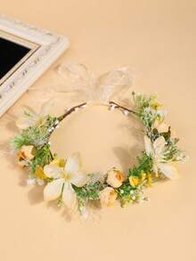 1 件欧美风格仿布玫瑰花环，浪漫田园花卉头饰，适合女孩、花童、伴娘、婚礼、舞台表演、旅行、海滩、节日礼物