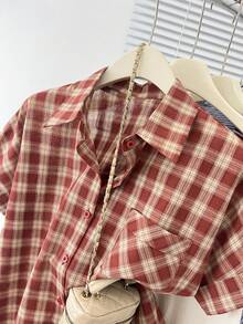 Women's Plaid Single-Breasted Short Sleeve Pocket Casual Shirt