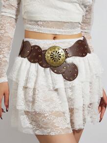 1 pieza Cinturón estilo bohemio occidental tipo vaquero, cinturón de cuero punk con asa de flor, accesorio de cinturón bohemia retro para vestir, adecuado para uso diario, Commute, ing, vacaciones, fiesta de Navidad, regalo para ti, amigos, familia, novia, madre, Día de San Valentín