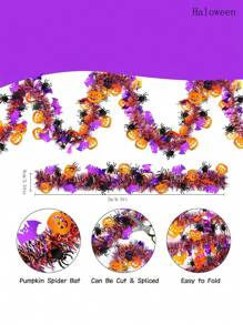 Decoraciones de Halloween, Guirnalda de Halloween de 2 metros con calabaza naranja, araña negra y murciélago morado, guirnalda de metal brillante retorcida para decoración del hogar, árbol, interior, exterior, fiestas, decoración de otoño