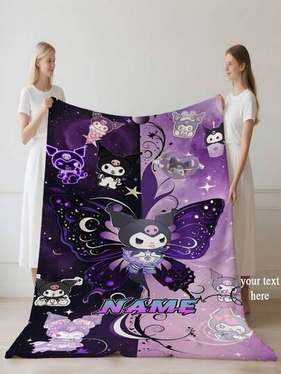 Sanrio 1 pezzo Coperta personalizzata a tema Kuromi autorizzata da Sanrio, morbida e delicata sulla pelle, lavabile, personalizzata in modo carino, unica e personalizzata, regalo ideale per famiglia e amici, adatta per divano, letto, sala da tè, camera da letto, soggiorno, sala da pranzo