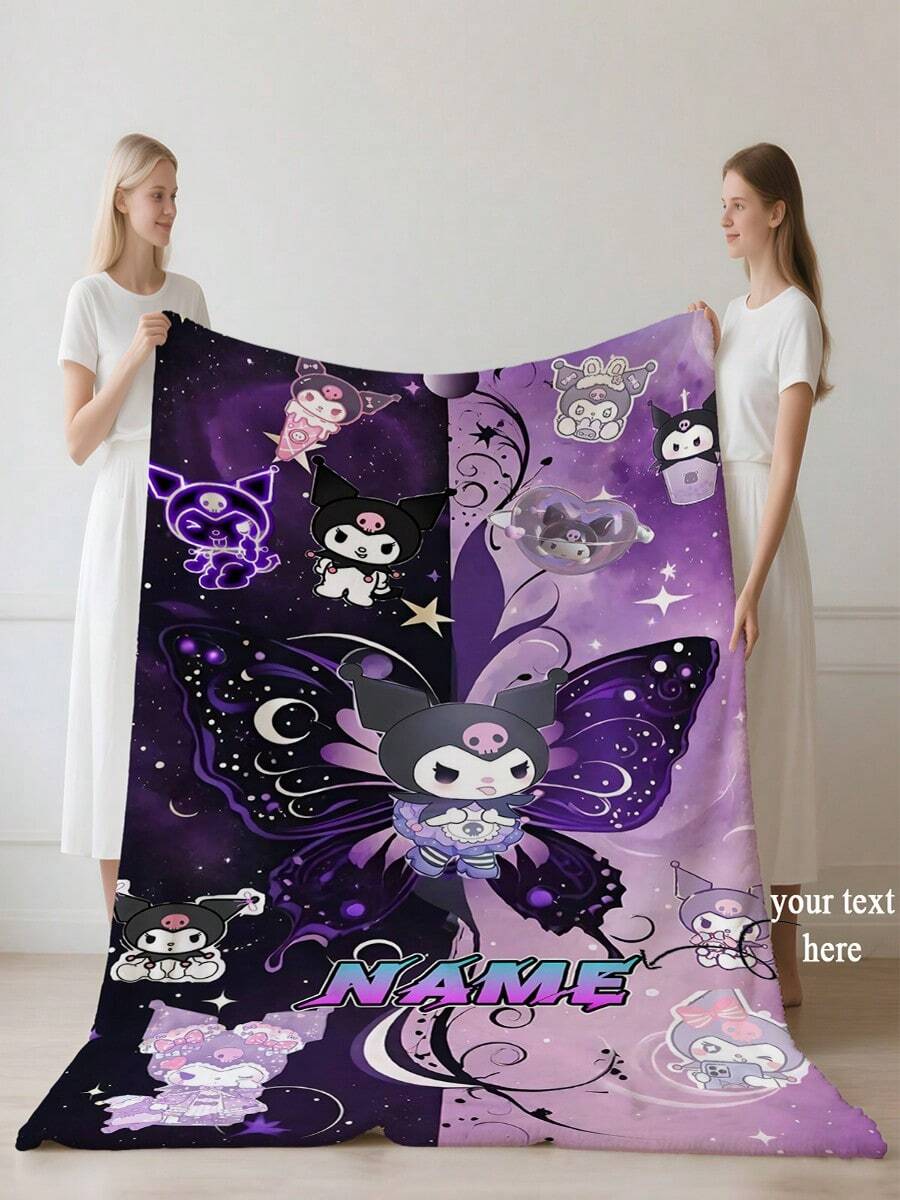 1 pezzo Coperta personalizzata a tema Kuromi autorizzata da Sanrio, morbida e delicata sulla pelle, lavabile, personalizzata in modo carino, unica e personalizzata, regalo ideale per famiglia e amici, adatta per divano, letto, sala da tè, camera da letto, soggiorno, sala da pranzo