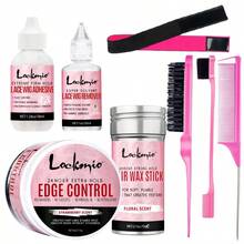 lockmio 造型工具套装 - 边缘控制凝胶持久发蜡棒（适合自然发质）、防毛躁发霜、强力定型融化喷雾、蕾丝前片防水假发胶、假发替换粘合剂去除剂、断发神器发油（含婴儿毛发驯服边缘双面刷）、蕾丝融化松紧带、4/6/7/8 件假发安装套件（适用于蕾丝假发/假发/闭合）