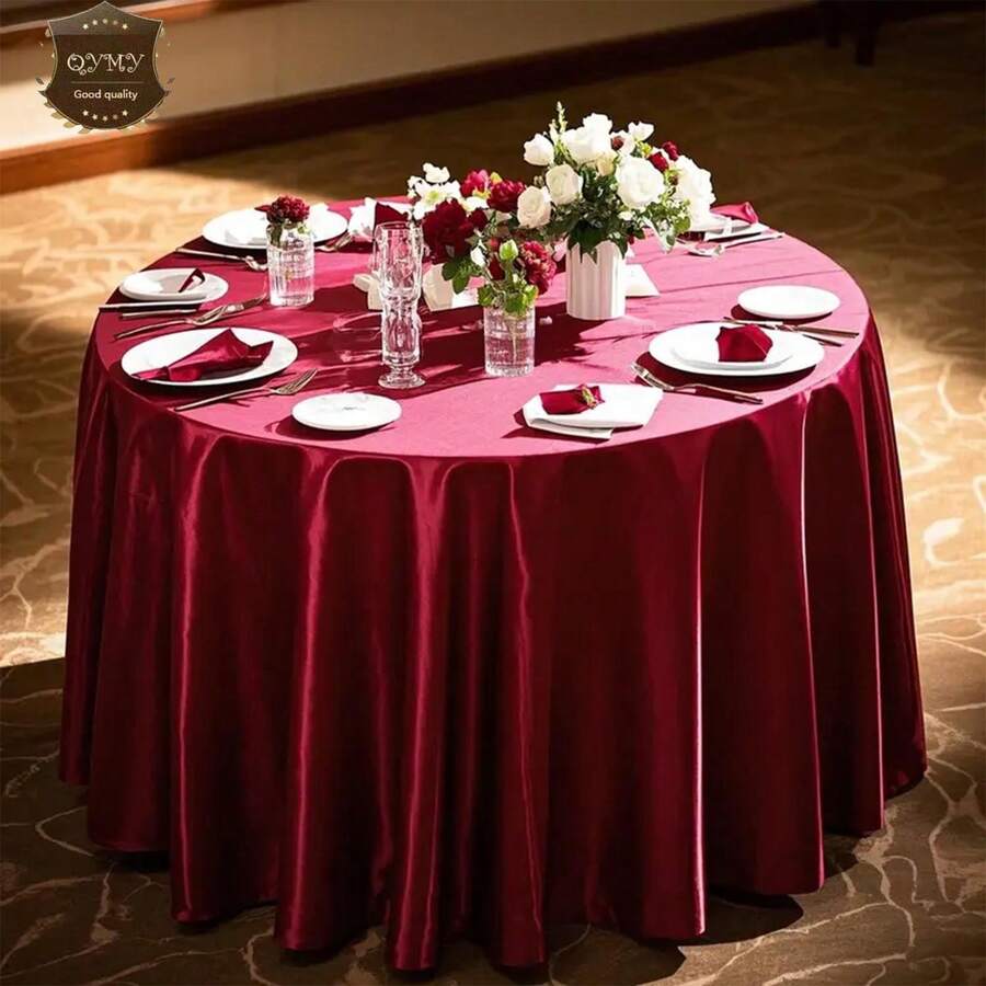 2pcs Burgundy Satin Round Tablecloth 58 Inch, Silky Satin Tablecloth For Wedding, Buffet, Party, Banquet, Celebration, Outdoor, Ceremony, Daily Decor