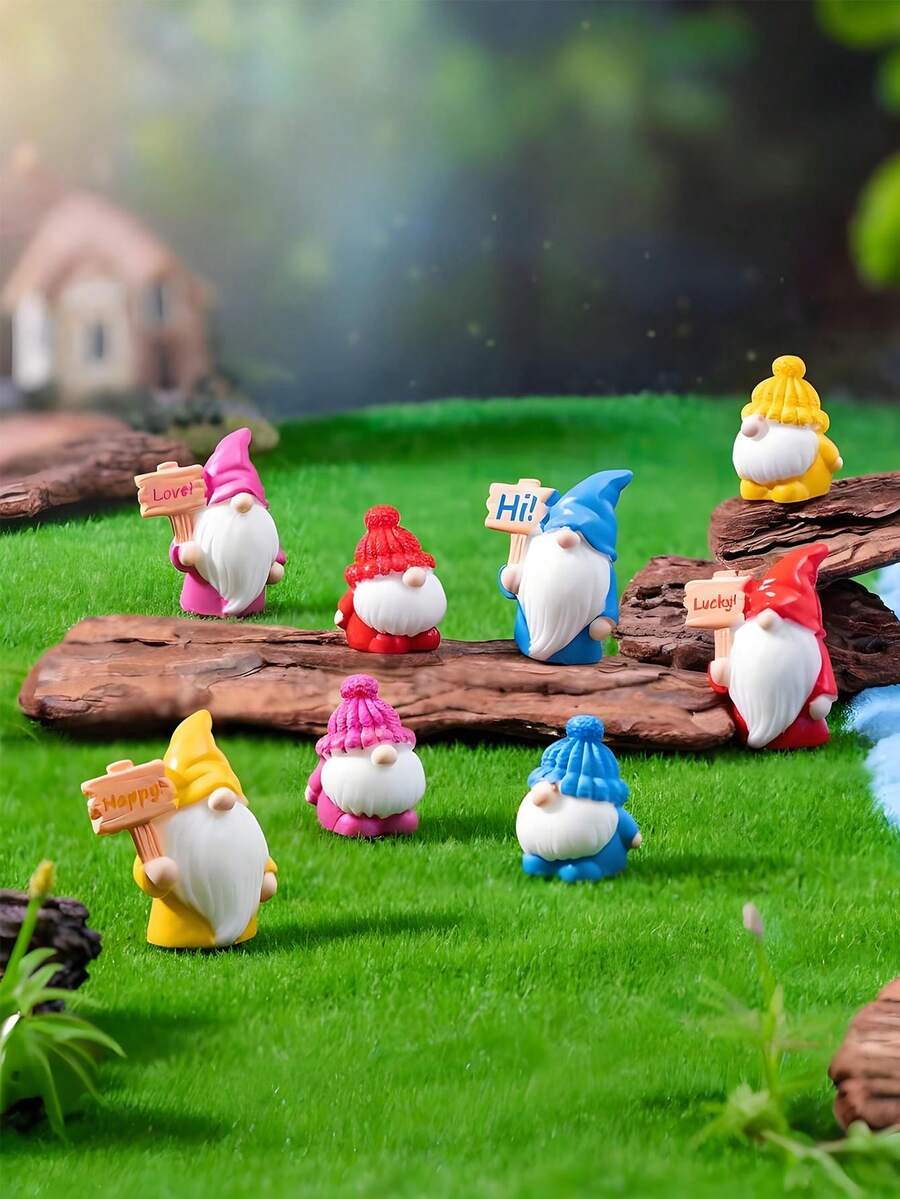 Bộ 8 tượng thần lùn mini bằng nhựa dễ thương, 8 kiểu dáng, bộ tượng thần lùn mini dễ thương cho khu vườn thu nhỏ, mùa thu, mùa đông, lễ tạ ơn, đồ trang trí Giáng sinh, đồ trang trí chậu cây, đồ thủ công tiểu cảnh, trang trí sân vườn, phụ kiện nội thất ô tô, quà tặng tiệc sinh nhật