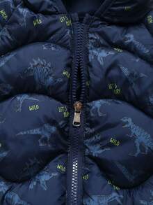 Autumn/Winter New Dinosaur Print Lightweight Warm Hooded Jacket For Toddler Boys & Girls, Kids, Infants - Blue - View 7