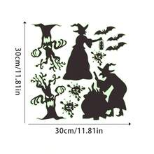 1/3/5 Stücke Halloween leuchtende grüne Wanddekoration, PVC Wandaufkleber - Hexe und schwarze Katze auf Besen reitend, Kürbis Geist toter Baum Monster Fledermaus Illustration leuchtende Aufkleber, Heimdekoration, Heim- und Partydekoration, glatte Oberfläche, geeignet für Halloween Weihnachten Wanddekoration, einfach anzubringen, Heimdekoration, Halloween Party Dekoration, einfach anzubringen, Zubehör für Spukhaus Heimdekoration, Halloween Weihnachtsgeschenke