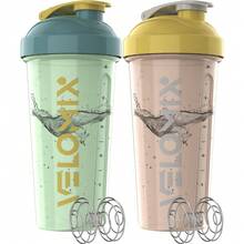 2 Pack 28oz Fitness Shaker Bottles With Stainless Steel Whisk Balls, Leakproof Protein Mixer Cup For Gym Workout School Travel, Includes Cleaning Brush & Wide Mouth Design For Easy Mixing - Cloud Gray & Butter Beige - 查看 1