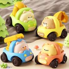 1pc Cute Inertial Construction Excavator Sliding Animal Car Toy Combination, Toy, Game, Inertial Driven No Battery Smooth Sliding, Adorable Design Integrating Construction Vehicle And Animal Elements, Compact Durable Portable Desktop Toy - Multicolor - View 6