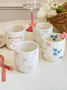 1pc/4pcs Ceramic Hand Grip Coffee Mugs, Floral Hand Grip Cups, High-Quality Espresso Cups, Office Latte Cups, Small & Cute, Hand Grip, Suitable For Arabic Coffee, Cappuccino, Dessert Cups, Gift