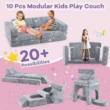 10 Pcs Modular Kids Play Couch Sectional Sofa Glow In The Dark Floor Cushion - Grey - View 10