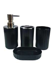6er Badezimmer Accessoires Set, Kunststoff & Bambus Bad Ensemble Kit mit Seifenspender, Zahnputzbecher, Zahnbürstenhalter, Seifenschale, Toilette-Bürste & Halterung, Mülleimer, Geschenkset für Geburtstag, Feiertage, Einweihung, Weihnachten, in den Farben Schwarz, Weiß und Grau erhältlich