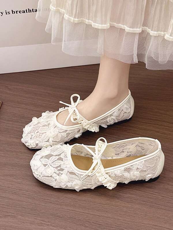 2025 Summer New Flat Breathable Mesh Mary Jane Shoes, Low Vamp Shoes, Fairy Style Matching Skirts, Women's Ballet Flats