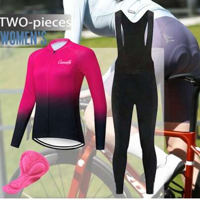 女士涤纶骑行连体衣 - 几何迷彩图案，高领，短款插肩袖，弹力针织面料，透气户外骑行服，撞色拼接细节，夏季款