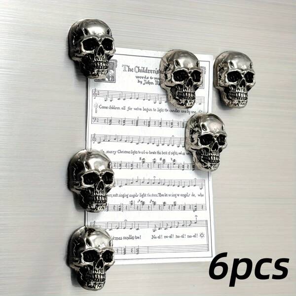 6pcs Skull Stainless Steel Fridge Magnets, Cool Fridge Magnets, Cute, Unique And Funny Gothic Decorative Fridge Magnets, Creative Gifts For Office Supplies Lockers, Suitable For Adults, Kitchen, Office Whiteboard, Lockers, Fridge Decorators, Home Decor