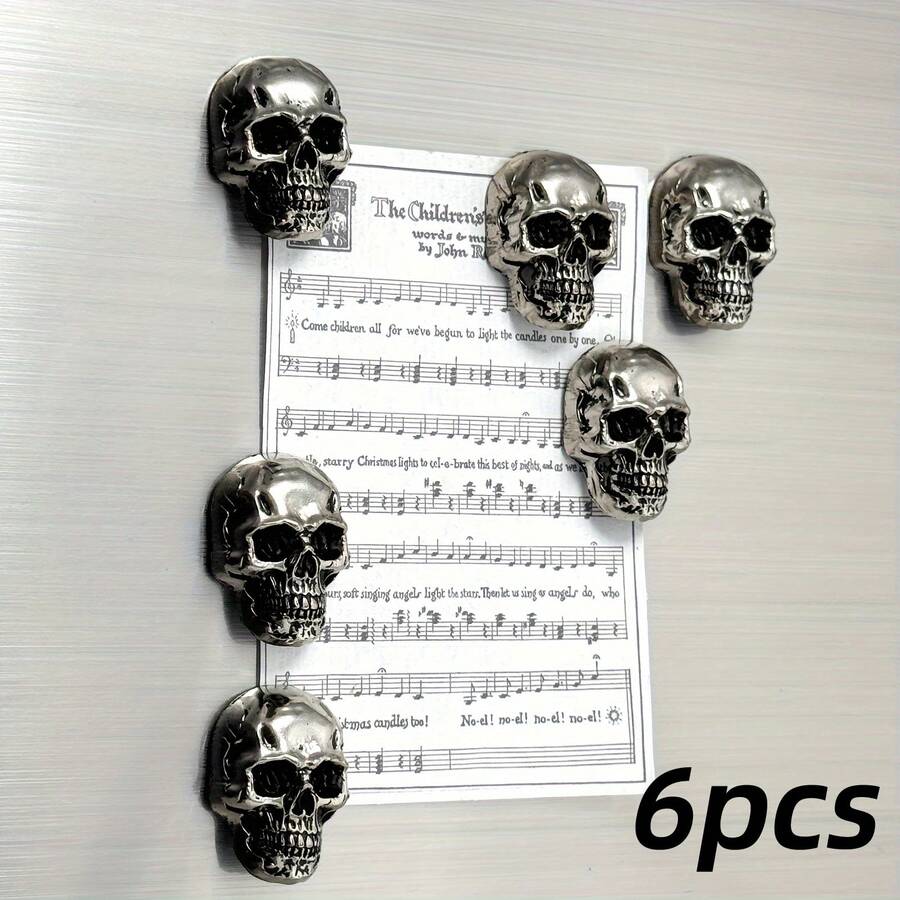 6个不锈钢骷髅头冰箱贴，酷炫冰箱贴，可爱独特的哥特式装饰冰箱贴，创意礼物，适用于办公用品、储物柜、成人，也可用于厨房、办公室白板、储物柜、冰箱装饰、家居装饰 - 彩色 - 查看 1