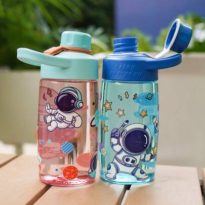 1 件 500ml/16oz 可爱卡通图案透明直饮水瓶，防漏壶嘴 + 提手设计，3D 打印，轻巧，多种款式可选，适合游戏、露营、旅行、节日和生日礼物