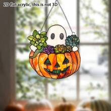 1pc 2D Flat Acrylic Halloween Ornament Cute Ghost Plant Acrylic Decoration, Cute Boo With Plant Enthusiasts Window Hanging Decoration Halloween Ghost Decoration Garden Gift, Halloween Gift For Friends And Family Home Decor Halloween Decor Room Decor