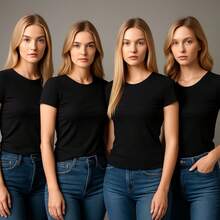 Kit 4 Basic Plain Women's T-Shirts Baby Look 100% Premium Cotton - 4 ĐEN - Xem 1