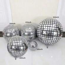 5 件装，4D 金属银色迪斯科主题气球，适用于生日派对背景装饰、铝膜气球、生日照片道具、生日派对周年派对场景装饰布置、房间装饰、室内装饰 - 銀色 - 查看 2