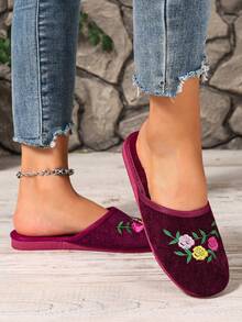 2025 New Fashion Embroidered Slip-On Slippers, Suitable For Indoor & Outdoor Wear, Mesh Material - Burgundy - View 6