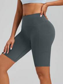 Set de 3 piezas de pantalones cortos/shorts de mujer de cintura alta con control de abdomen, con bolsillos, de tela elástica y transpirable para absorber la humedad, para fitness, deportes al aire libre, yoga, pilates, correr, ciclismo
