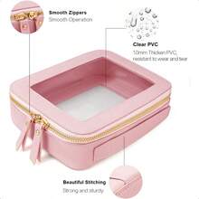 Clear Makeup Bag Small Makeup Bag TSA Approved Toiletry Bag Cosmetic Travel Bag Cute Makeup Bag Organizer Makeup Case Pouch Car Essentials For Women Men - 迷你+大粉紅色 - 查看 6