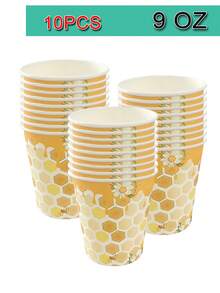 10 件/50 件蜜蜂餐具派对装饰 - 派对用品包括盘子、杯子、餐具、蜜蜂生日婴儿送礼会装饰 | 10 位客人