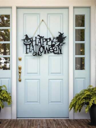 1 buc Happy Halloween placă de agățat cu litere goale din lemn, potrivită pentru decorul casei de Halloween, decor de perete, decor de ușă/fereastră, utilizare în interior/exterior