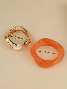 2 件套复古奢华朋克几何方形树脂手镯，极简主义不对称粗开口袖口手镯，多层组合配饰，适合日常佩戴、海滩度假，持久保色，女士时尚珠宝（金属表面纹理细节以实际物品为准）