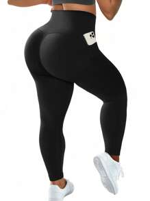Large-Sized Women's Three-Piece Sporty Pocket Leggings. The Pocket Design Makes It Convenient To Carry A Mobile Phone. It Can Lift The Buttocks And Tuck In The Abdomen. It's A Must-Have For Sports