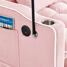55.51 Inch Versatile Foldable Sofa Bed In 3 Lengths, Modern Sofa Sofa Sofa Velvet Pull-Out Bed, Adjustable Back And With USB Port And Ashtray And Swivel Phone Stand (PINK) - Hồng - Xem 7