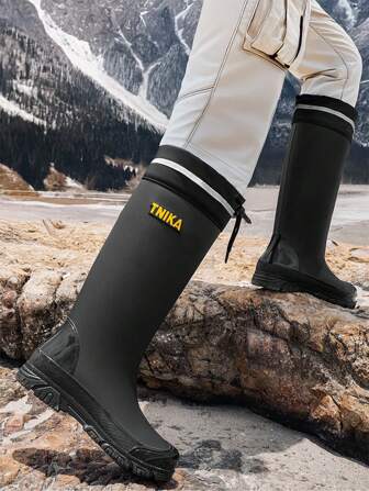 新款时尚男士高筒雨靴，防水防滑厚底橡胶靴，适合厨房工作、户外洗车、露营、钓鱼、户外、海滩、雨天、所有季节