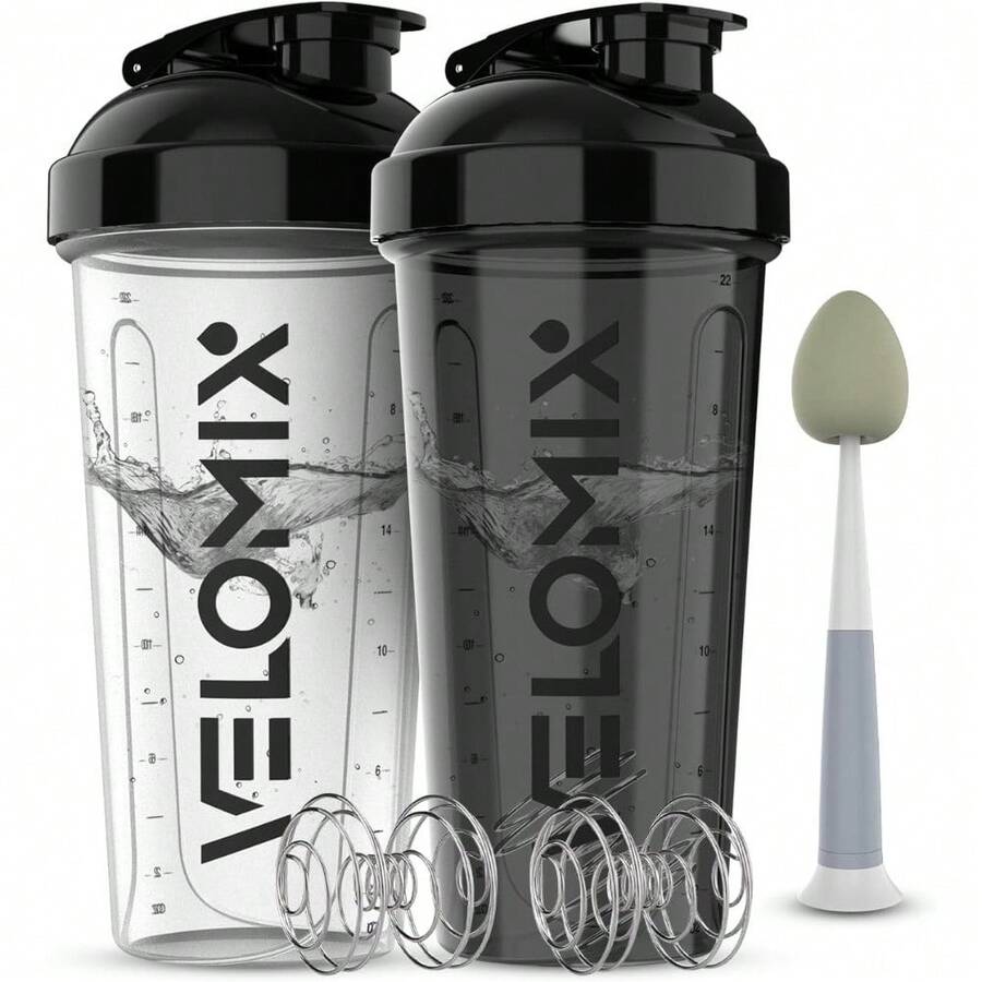 2 Pack 28oz Fitness Shaker Bottles With Stainless Steel Whisk Balls, Leakproof Protein Mixer Cup For Gym Workout School Travel, Includes Cleaning Brush & Wide Mouth Design For Easy Mixing - 刷牙 - 查看 1